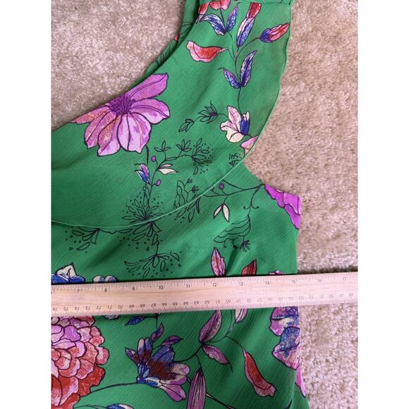 Roz & Ali Green One Shoulder Dress Sz 4 Asymmetrical Floral Spring Summer E110 - Picture 11 of 13